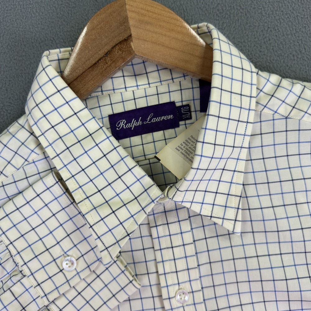 Ralph Lauren Purple Label Shirt Mens XL Beige Tattersall Luxury Twill Italy New